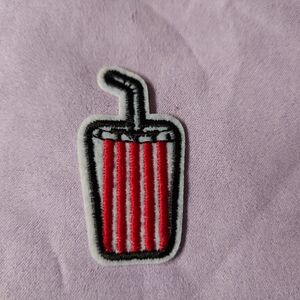 Embroidered Iron on Patch, Soda with Straw, Stripes, NWOT unbranded